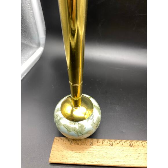 Vintage 1950's‎ Delft Holland Blue Hand Painted Brass & Ceramic Bud Vase 9" - Picture 8 of 10